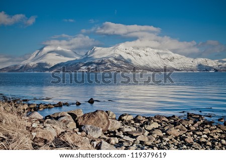 Arctic Norway Fjords. The Island of Kvaloya, Near Tromso in the Far North of Norway
