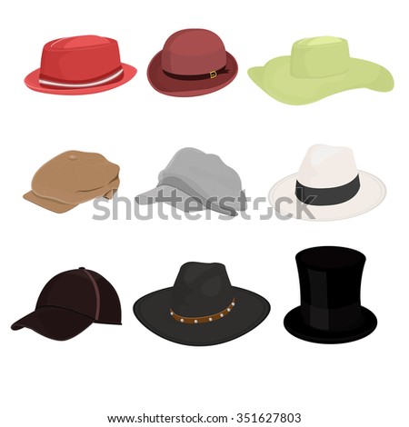 Hat set of nine isolate on white background