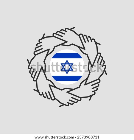 Israeli community icon. People holding hands around Israeli flag. Isolated vector illustration.
