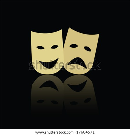 Vector illustration of classic theater happy and sad masks, reflected on black background. For jpeg version, please see my portfolio.