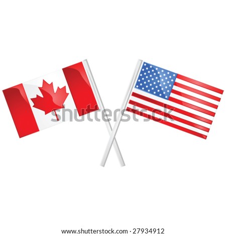 Glossy Vector Illustration Of The Canadian And American Flags Crossed ...