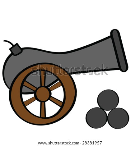 Vector Cartoon Illustration Of An Old Cannon, With Cannon Balls On The ...