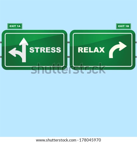 Concept vector illustration showing highway road signs with exist to stress and relax situations