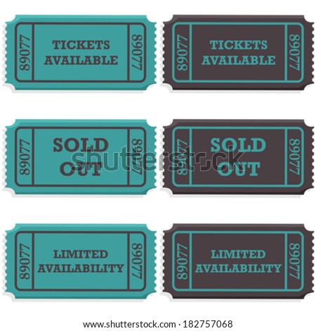 Concept vector illustration showing ticket stubs with a message saying if they are still available or if they are sold out