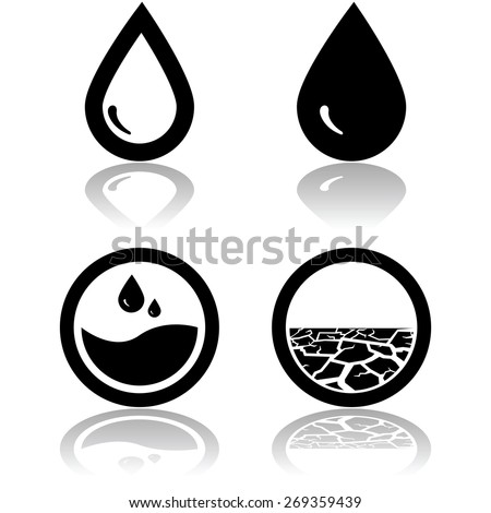 Icons showing water and also land affected by drought