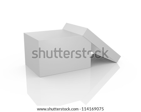 White, open, empty box template, isolated on white background.