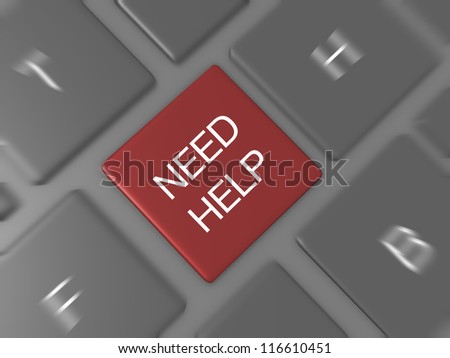 Red Need Help key on dark keyboard.