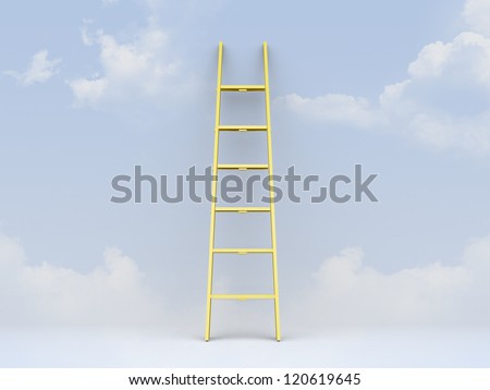 Yellow step ladder leaned against clear, cloudy weather.