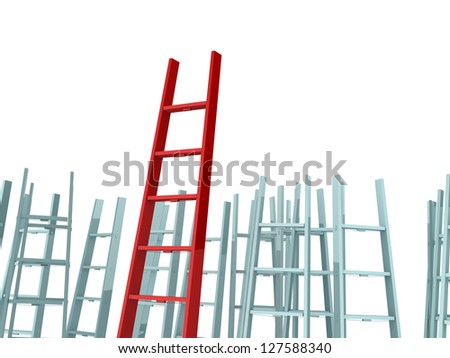 Success, leadership on business concept, red ladder standing out from the crowd, isolated on white background.