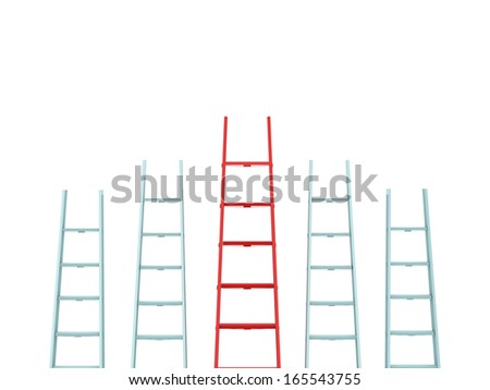 Success, leadership on business concept, red ladder standing out from the crowd, isolated on white background.