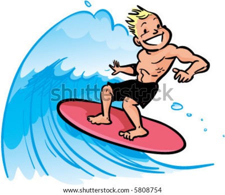 vector young man surfing a big wave illustration