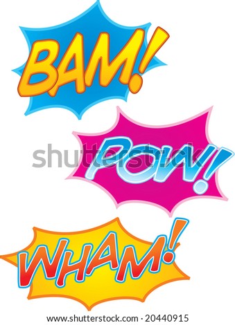 vector cartoon comic book sound effects: bam! pow! and wham!