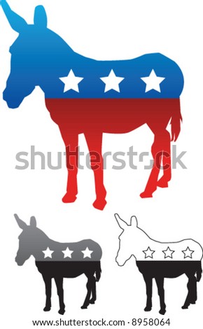 Democratic Party Donkey - Vector illustration with grayscale and black and white versions included.