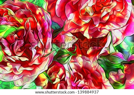 bright art floral oil paint background with red roses