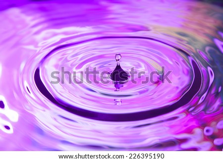 Photo art, Water drop falling into the water, purple background