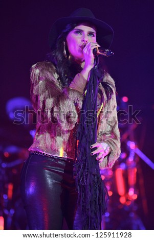 TORONTO - JANUARY 24:  Nelly Furtado performs at the Sony Centre for Performing Arts, on January 24th, 2013 in Toronto.