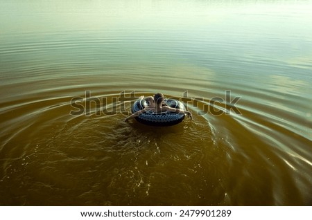 Image, Stock Photo Rubber ring on pier near lake