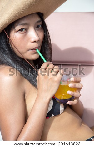 young woman with juice