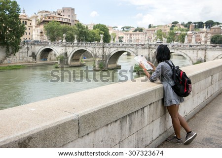 tourist woman in center of Roma, Italy