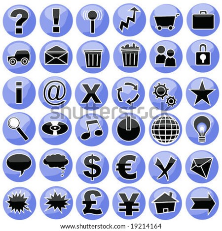 vector collection of 36 blue icons