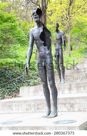 PRAGUE, CZECH REPUBLIC - MAY 22, 2015: The memorial to the victims of communism in Prague. It symbolizes how political prisoners were prosecuted by Communists.