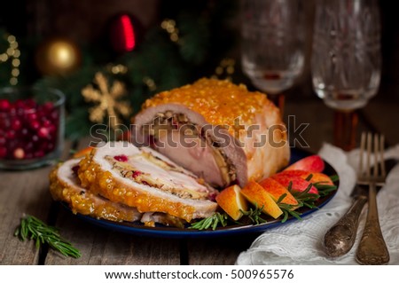 Similar – Image, Stock Photo Meat stuffed with apricot.