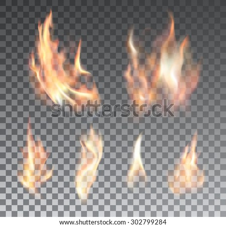 Set Of Bright Realistic Fire Flames With Transparency Isolated On ...