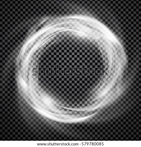 Vector light effect on transparent background. Glowing cosmic vortex or smoke ring illustration.