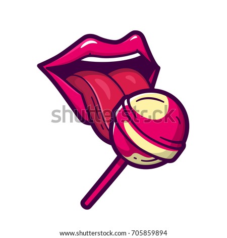 Sexy Red Female Lips And Tongue With Shiny Lollipop Isolated On White Background Woman Licking Sexy Red Female Lips And Tongue With Shiny Lollipop Isolated On White Background Woman Licking