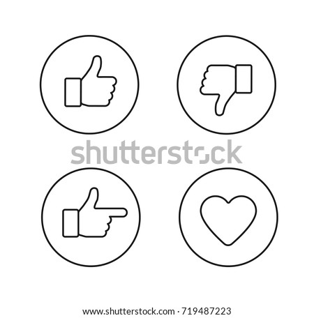 Thumbs up thin line icons set. Outline style circle vector icons isolated on white background
