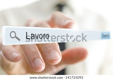 Word Lavoro written in search bar on virtual screen. Italian for business.