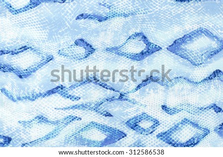 Snake skin pattern on fabric. Close up on blue snake skin print for background.