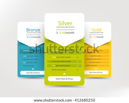 Collection of pricing plans for websites and applications. Hosting table banner. Vector illustration