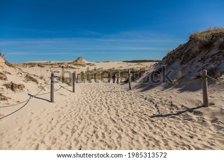Dunes in the Slowinski National Park. Landscape with beautiful sky, clouds and dunes in the sun in Leba. Zdjęcia stock © 