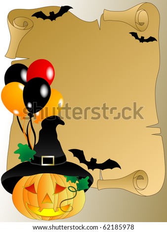 Halloween background with scroll and pumpkins