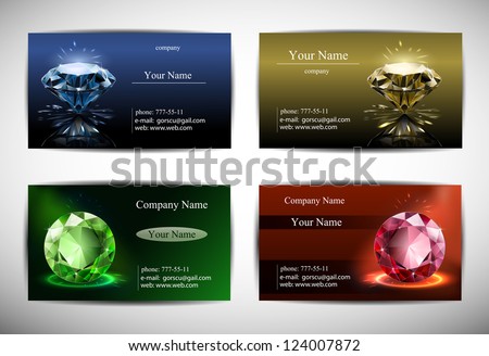 business cards are templates. red, blue, yellow and green background. diamond in perspective. vector.