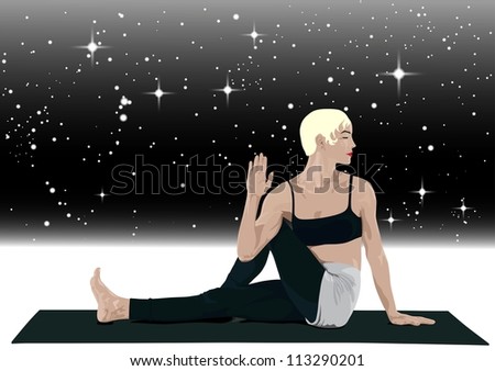 girl doing yoga,Hat-ha Yoga, Ard-ha Matsyen drasana, Half Seated Twist, Level 2,meditation, gymnastics,