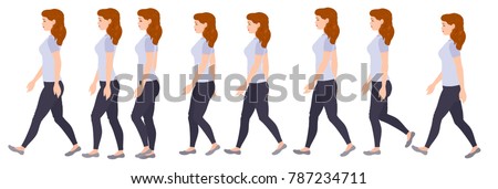 Cycle walk, young woman. Girl, character for animation