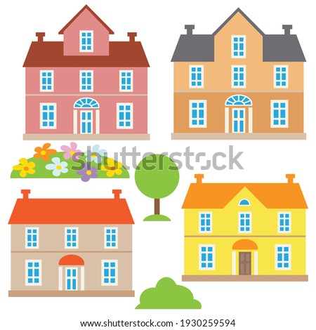 Colorful townhouse vector cartoon illustration