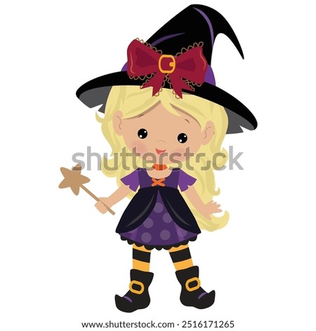 Cute little witch girl  vector cartoon illustration