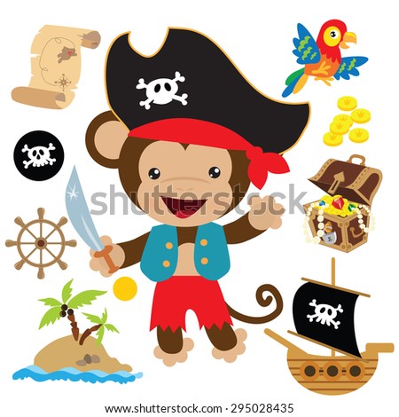 Cute pirate monkey vector illustration