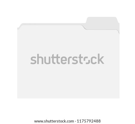 File folder with cut tab isolated on white background, template. Empty document case top view, mockup