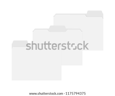 File folders with assorted position cut tabs isolated on white background, template. Empty blank document cases mock up