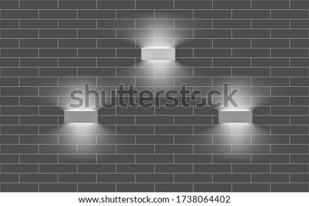 Three lamps with indirect light on the wall. Modern interior lights. Realistic vector illustration