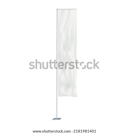 Rectangular white wind dancer event flag vector mock-up. Blank banner on metal pole mockup. Vertical advertising sign template