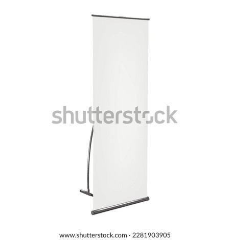 Blank vertical L-banner stand vector mockup. White vertical advertising display mock-up