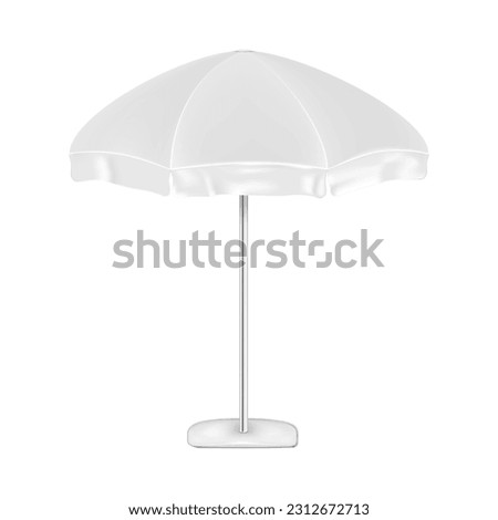 Hexagon patio umbrella with metal pole realistic vector mockup. Blank white outdoor garden parasol mock-up