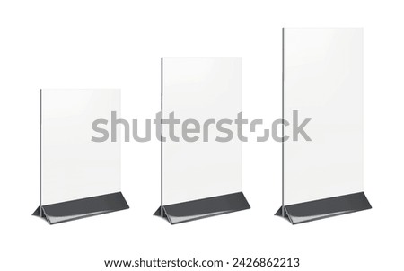 Countertop pop banner stand. Mockup set. Table counter promo graphic holder. Mock-up kit. Blank white trade show display collection. Vector  template