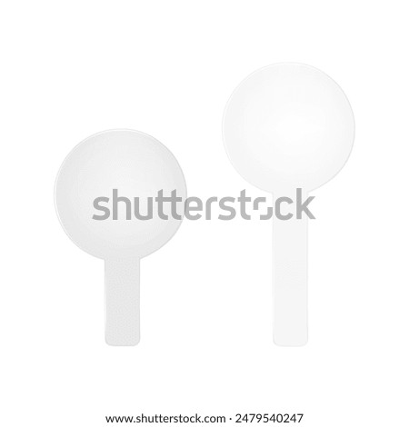 Blank hand held paddle sign with handle isolated on white background. Vector mockup. Handheld circle double sided board for events mock-up