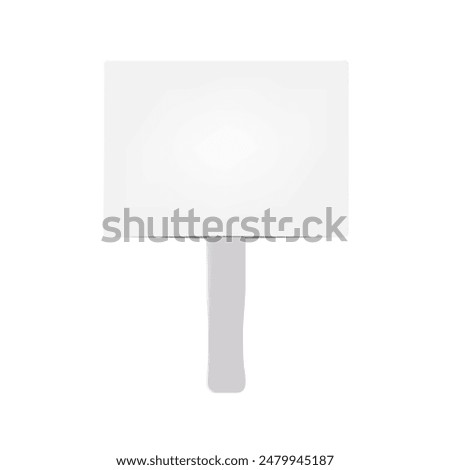 Blank hand held paddle sign with handle isolated on white background. Vector mockup. Handheld rectangular board for events mock-up